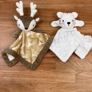 Lot of 2 Infant Lovey Security Blankets Deer and Bear